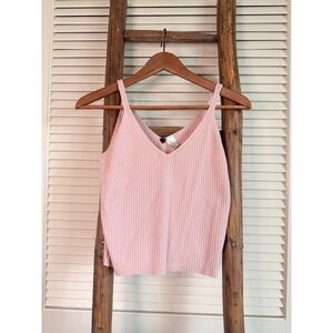 H&M‎ Ribbed Knit V Neck Cropped Tank Top Pink Size M